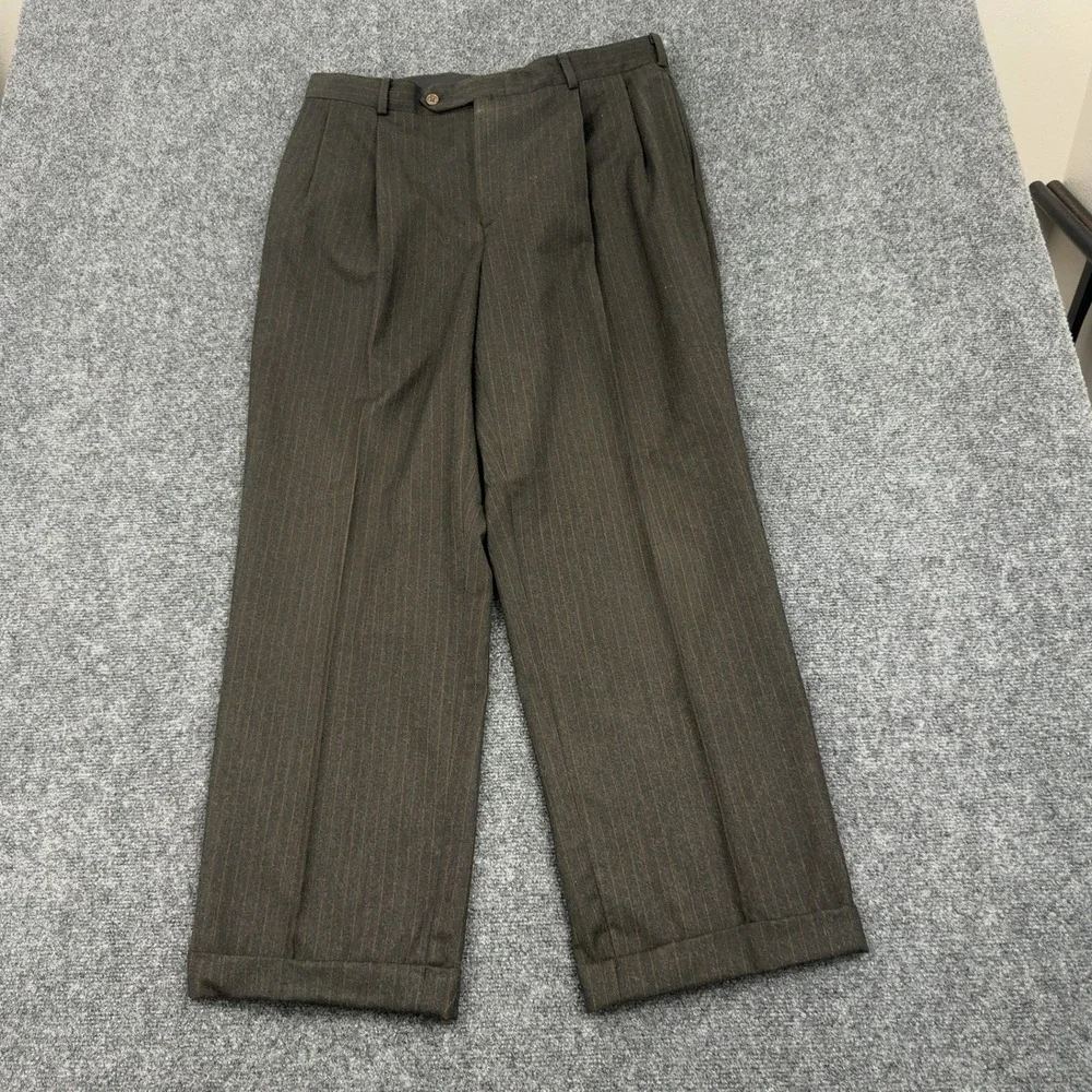 Nautica Suit Mens 44R 38W Brown Wool Pinstripe Two Piece Business Classic